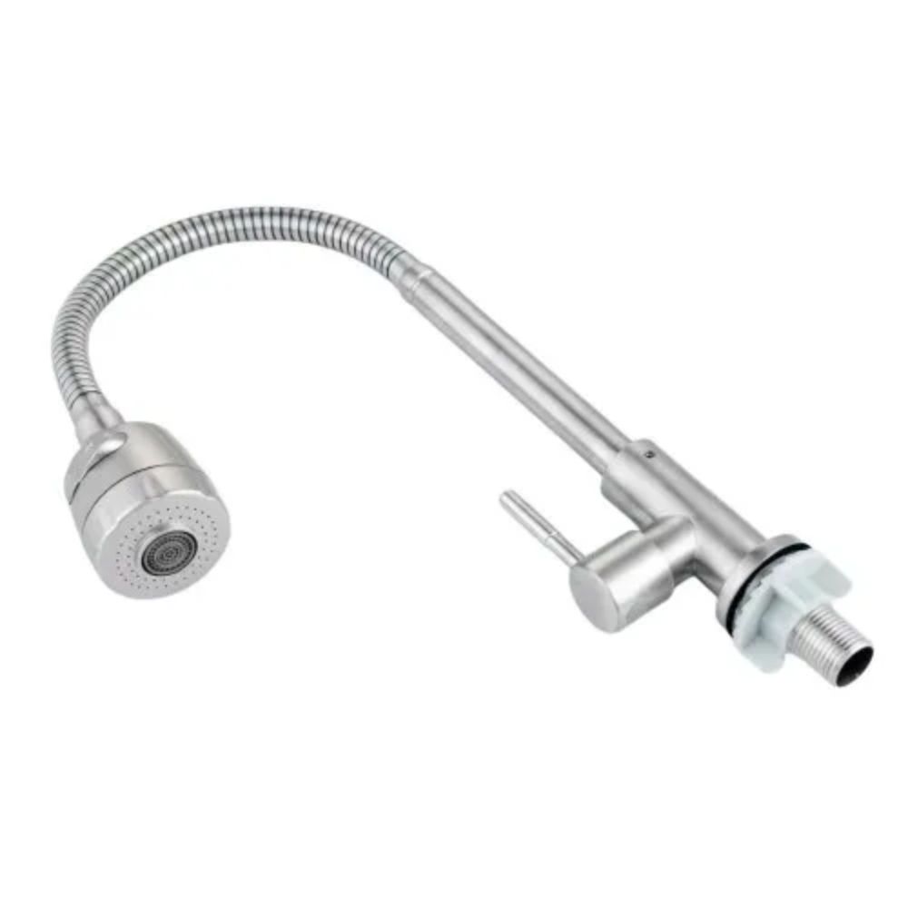 Baterie din inox cu pipa flexibilă, apă rece, Aquafix - 801, satin