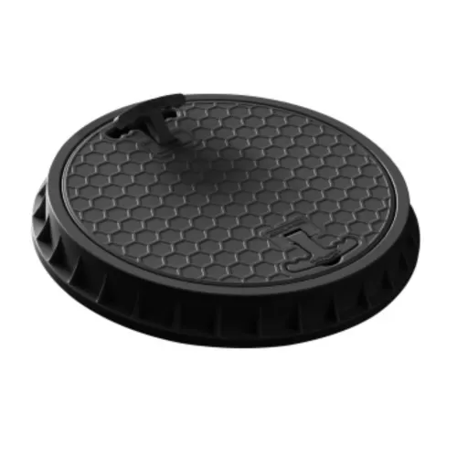 Capac canalizare rotund din PP cu mânere, 1,3 tone, DN500, Negru