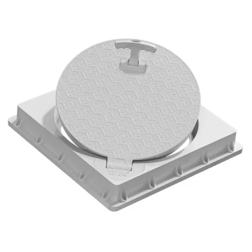 Capac pătrat din PP, acces rotund, balama și mâner, 1,3 tone - DN350x400x400, Gri